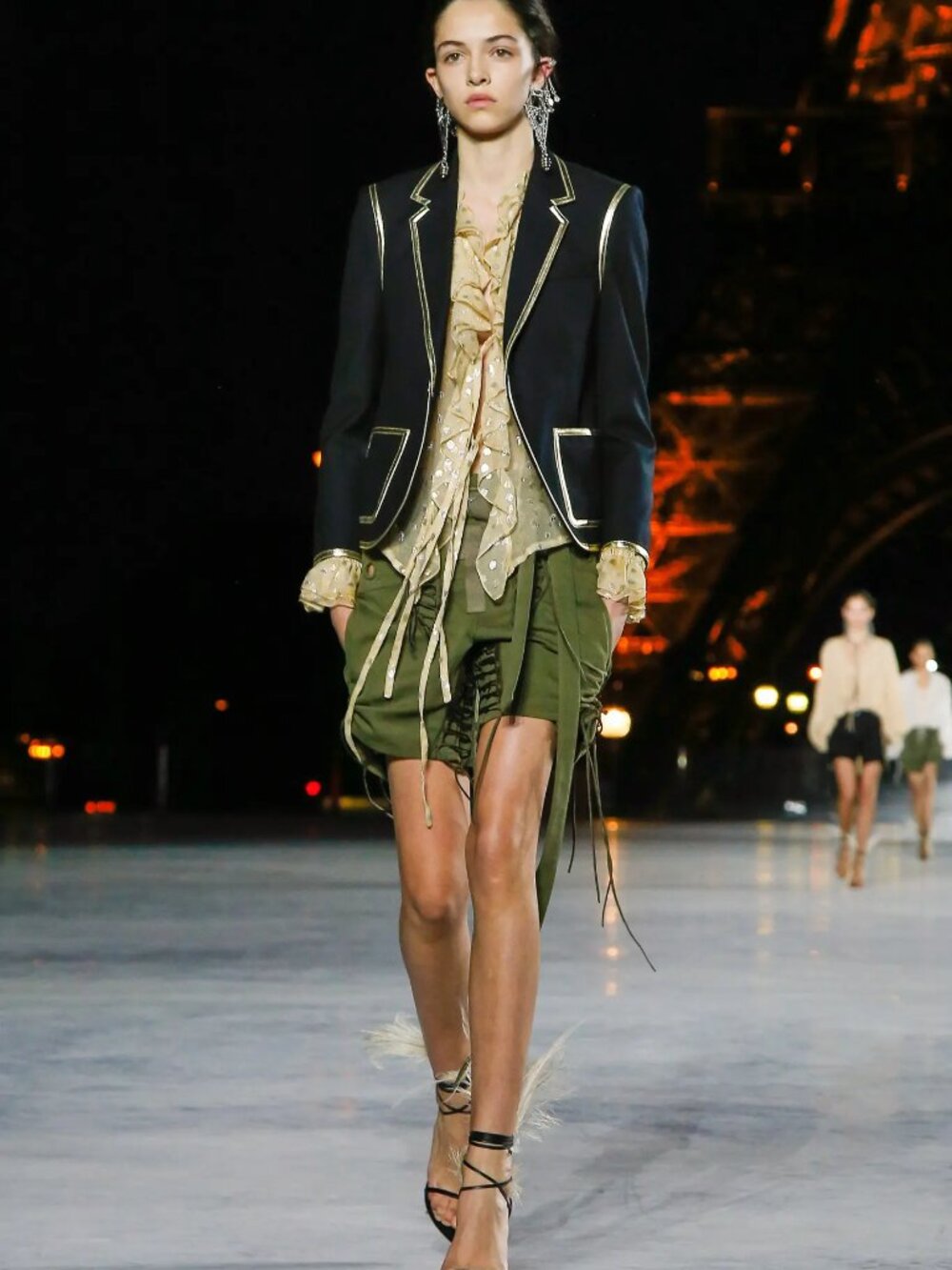 Saint Laurent Garbadine Blazer in Black Wool with Gold Lamb Leather Trim FR38